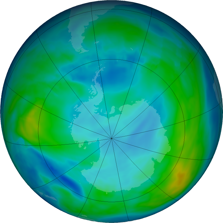 Antarctic ozone map for 11 May 2016